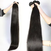 30 32 34 36 38 40 inch Brazilian Straight Human Hair Weaves Extensions 4 Bundles with Closure Middle 3 Part Double Weft Dyeab291C