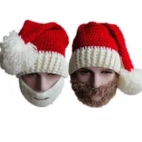 Decoração Xmas Party chapéu da forma de malha Papai Noel Cap Cosplay Red Hat Branco Brown Barba Rosto Acessório Feliz Natal Hat Para Ano Novo