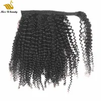 Cor natural Curl Kinky Afro Curly Hair Extensions Rabotail Peruano VirginHair Envoltório em torno do loop de gancho 12-30inch