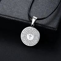 Modyle 2020 New Leather Chain Silver Color Cross Prayer Pendant Necklace for Man The &#039;s Prayer Catholic Jewelry Wholesale