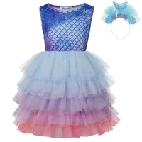Детские слоистые платье лето без рукавов девочек мода повседневные костюмы 3-12T Halloween Party Princess одежда