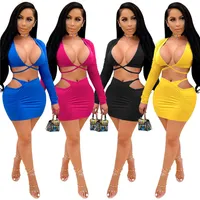 Women 2 piece dress summer fall casual clothes long sleeve sexy Crop top skirts night club tracksuit hoodie dresses jogging suit 3749