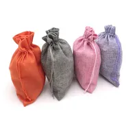 50ピース自然のリサイクル可能なジュートリネン巾着バッグ包装7x9cmキャンディーの結婚式のパーティーギフトバッグジュエリー収納袋