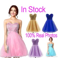 2021 In magazzino Tulle Mini Crystal Cocktail Dresses Beads Short Prom Party Graduation Gowns Immagine reale economica