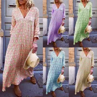 dress Spot 2021 European American spring and summer fashion sexy V-neck long-sleeved printing loose long