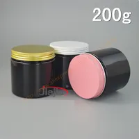 ピンク/ホワイト/ゴールドアルミニウムカバーと200mlのプラスチック食品コンテナクリーム黒い瓶ボトル包装