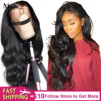 Meetu 13 * 1 Frontal Human Hair Wigs Loose Deep Curly Lace Front Wig Body Straight Brasilian Vatten Peruansk Indisk För Kvinnor Alla Ages Natural Color 8-28Inch