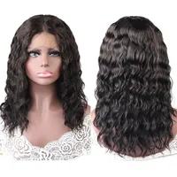 Meetu Wet And Wavy Water Wave 13*1 T Lace Front Wig 16 inch Middle Part Human Hair Wigs Natural Color for Women All Ages