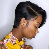 Saphir-kurze Pixie-Spitze-Perücken Pixie Cut Perücke Gerade brasilianische Remy-Haar 150% Dichte Maschine machte menschliche Haarperücken für Frauen