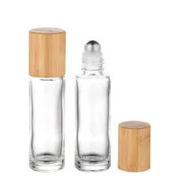 288 stks / partij 10 ml hoogwaardige bamboe roll on fles (stalen bal), bamboe cap bal parfum fles etherische olie fles LX3257