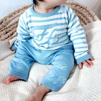 3色の生まれたばかりの赤ちゃん女の子の男の子のセーターズボン2個セット冬の幼児ニットプルオーバーセーター子供の服