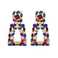 Nuevo metal largo ahuecado colgantes cristales coloridos accesorios de joyería cuelga los pendientes de gota de punto para mujeres