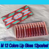 .Hot Christmas Gift M Makeup 12 Kolor Matte Ciecze Szminki Zestaw Kosmetyki 12 sztuk / Zestaw Lip Gloss Set In Stock Free Shipping