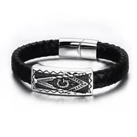 Braccialetti di fascino 2021 modello religioso in acciaio inox masonico uomo braccialetto classico gioielli in tessuto in pelle nera classica regalo di alta qualità