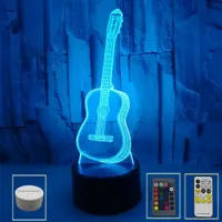 3D Illusion Işık Gitar LED Gece Işıkları Yedi Renk Değiştirilebilir Dokunmatik Uzaktan Kumanda Atmosfer Işık Noel Hediyesi Küçük Masa Lambaları