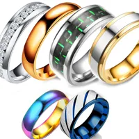 Anillo de diamante de acero inoxidable cadena rotativa de compromiso de arco iris para mujer Anillos para hombres joyas de moda de la banda