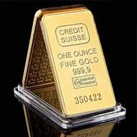 CREDIT SUISSE Ingot 1oz Gold Plated Bullion Bar Craft Swiss Souvenir Coin Gift 50 X 28 Mm With Different Serial Laser Number