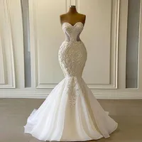 Sweetheart Mermaid Weiße Spitze Brautkleider Für Frauen Maßgeschneiderte Reißverschluss Zurück Hochzeitskleid 2020 Vestido de Bola Vestidos de Novia