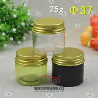 25 Gramm grün / klar / braun Pet Jar, 25ml Plastikglas mit Gold Aluminiumkappe Kosmetikverpackung Körperpflegemittel Probenbehälter