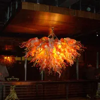 Handgeblazen glas hanger opknoping lamp led kristal kroonluchter verlichting Zhongshan fabrikant lichten oranje goud kleur wit 40 inch breed-z