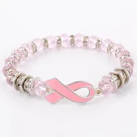 Koraliki świadomości raka piersi bransoletki różowa wstążka bransoletka szklana kopuła Cabochon guziki Charms biżuteria prezenty dla dziewczyn kobiety