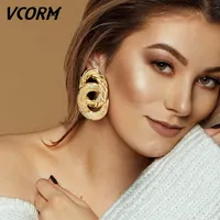 Dangle lustre Vcorm Vintage Fashion Gold Big Pendentif Boucles d'oreilles pour femmes Géométrie Crossé Métal Loops Drop Déclaration Bijoux