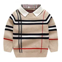 Suéteres de los niños de la tela escocesa de otoño del niño que suéter largo de la manga falso de dos piezas de punto suéter Niños Ropa para niños 2-7Y