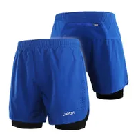 Lujo caliente Lixada Men 2-en-1 Pantalones cortos para correr transpirable de secado rápido Gimnasio de entrenamiento deportivo Pantalón corto Ejercicio Correr Ciclismo