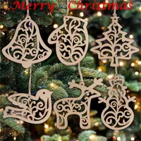 2020 adorno de Navidad patrón de la letra de madera del árbol de navidad decoraciones para el hogar Festival ornamentos colgantes regalo de 6 piezas por bolsa FY7173