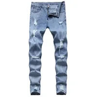 Jeans Menores Moda Faded Para Hombre Lavado Flaco Pantalones de mezclilla Longitud completa Agujeros Pantalones angustiados para hombre