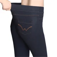 Япония Россия леди новые девушки тонкие джинсы весна осень Упругие высокая полоса талии Тощий карандаш брюки синий хлопок джинсовые женщин тонкий большой размер