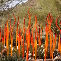 Murano Glass Reeds Hand Blown Lamps Tree Garden Sculptures Art Decoration Orange Sculpture for Outdoor House Decor