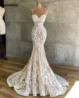 Элегантный полный шнурок платья венчания Mermaid Beach Свадебные платья Длинные рукавов сада Платье De Novia 2021 Boho Abito Da Sposa