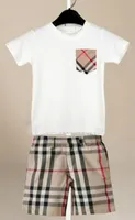 Spring Baby Boy Clothes Set Girl Pocket Pocket Short Shirt ￠ manches Short ￠ plaid 1 ￠ 7 ans