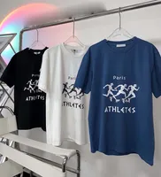 Мужская дизайнер Весна Лето Париж Празднование Письма Tee Футболка Мода Тотащики Мужчины Женщины Повседневная Хлопок футболки Синий Черный Белый