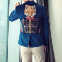 Moda Blazers bordados para hombres Estilo británico Royal Blue Velvet Gentleman Blazer Chaqueta de fiesta de fiesta elegante