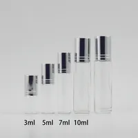 El envío gratuito 3 ml 5 ml 7 ml 10ml Claro cosmética Roll on Empty Bottle componen Esencia de cristal del aceite de perfume Botellas de rodillos de masaje