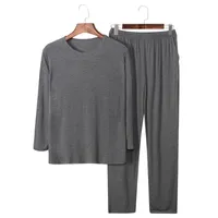 Ropa de otoño 95% modal de algodón Pijamas Set de manga larga Tallas de manga larga Pantalones Pajas Casual O-cuello Pijama suelto para el hombre 201125