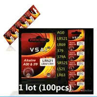 100 pcs 1 lot baterias AG0 LR521 LR69 379 379A SR521 L521 LR63 1.55V Alcalina Botão Cell Battery Coin Cartão VSAI