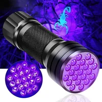 Lampe de poche UV LED 395nm 21leds Ultra Violet Mini Torch Scorpion Scorpion pour animaux de compagnie Détecteur Utilisez 3 * AAA Piles Détection de batterie Lumière ultraviolette