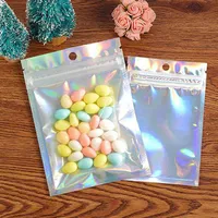 US сток лазерный цвет алюминиевая фольга самоклеящаяся розничная сумка конфеты печенье mylar фольга упаковка пакета для продуктовых ремесел упаковки экспресс-сумка