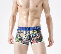 Baumwolle Boxer Shorts für Männer USA Europa Männliche Unterwäsche Verkauf Preis Blatt Fisch Blume Muster Low Rise Atmungsaktive Sports Shorts