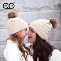 Beanie/Skull Caps DCEBEY Fashion Handmade Mother Baby Matching Winter Knitting Pom Bobble Hat 5 Colors High Quality Cotton For Baby1