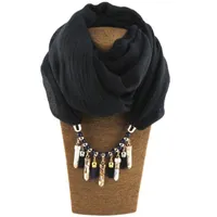 Collares colgantes moda piedra bufanda collar bufandas mujeres dama borla cálida joyería bohemia otoño1