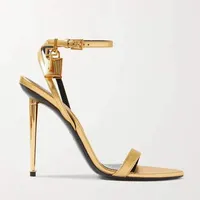 newest TOMFORD metal padlock Narrow word band high-heeled sandals 10.5cm women&#039;s leather Luxury Designer high-heeled shoes original box transportation