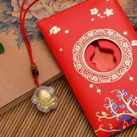 Opakowanie prezentowe 2021 Chińskie myszy szczur Naszyjnik Zodiak Urok Wisiorki Plane Czerwony Wisiorek Urodziny Złote Torby1