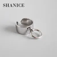 Shanice Charme na moda 925 Anéis de prata esterlina para mulheres grande face lisa dedo de dedo anel de abertura de prata 925 jóias legal punk 220209