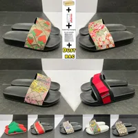 Más nuevo con caja hombres mujeres zapatillas de moda diapositivas de lujo verano zapatilla plana zapatilla de moda sandalia de goma de cuero para hombre Doblar deslice US 5-12