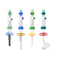 NC067 Hookah Glass Pipes 14mm Titanium Ceramic Quartz Nail Air Hole Recycle Airflow Colorful Spill-proof Dab Rig Bong Pipe