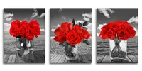 Красная роза холст настенный арт черно-белые цветы фото цветочные картины для ванной комнаты спальня кухня